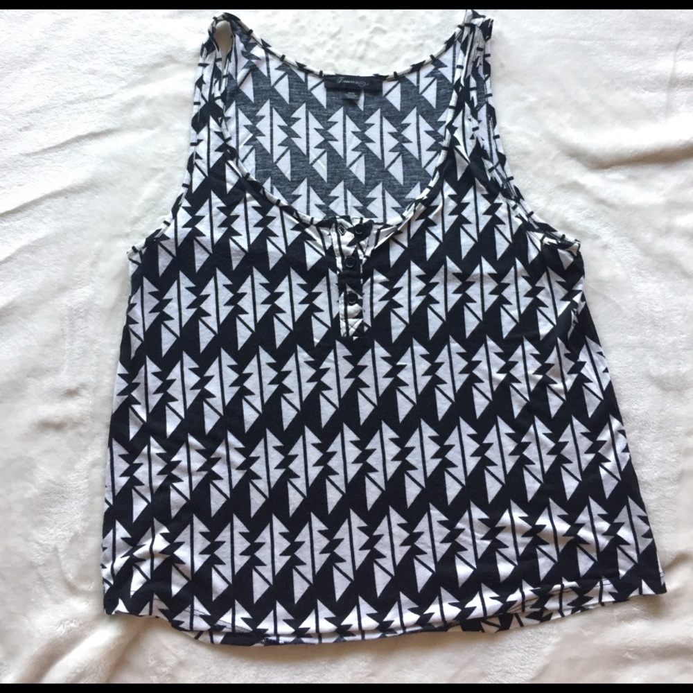 F21 Black + White Tribal Henley Tank