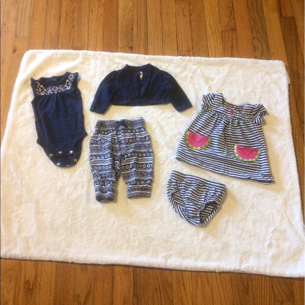 Bundle summer navy blue and white girls outfits