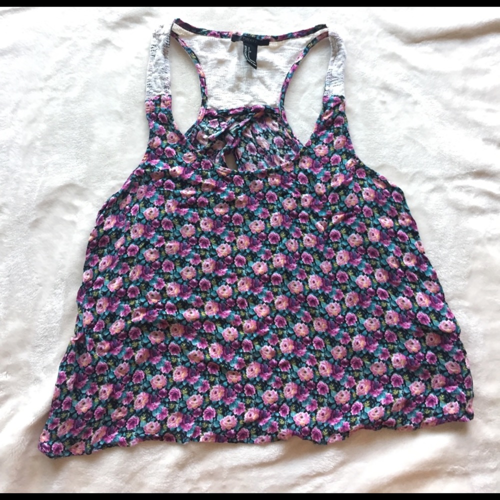 F21 Pink Floral Tank with Open Back