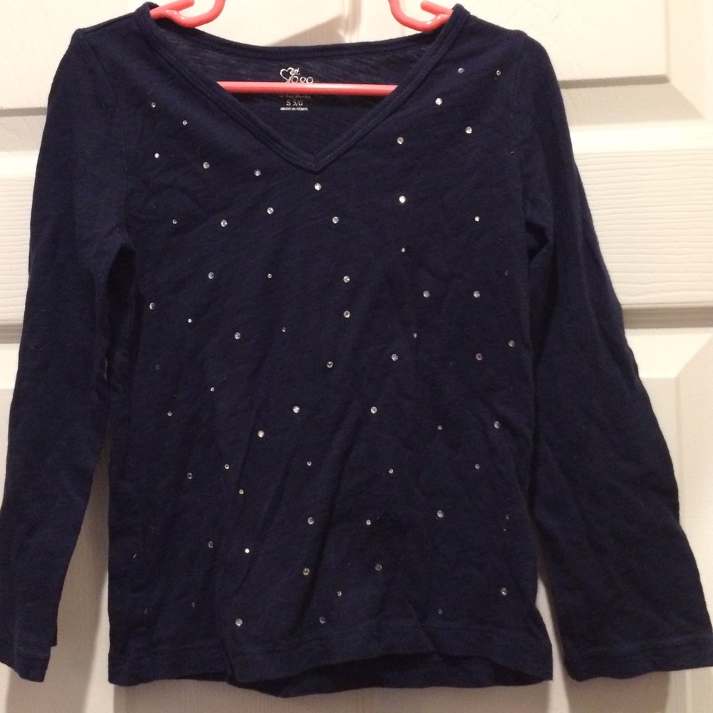 Little Girls Navy Cotton  Top with Sparkles