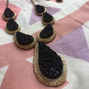 Black Druzy Necklace & Earrings Set