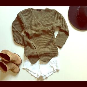 Army Green Front Wrap Sweater