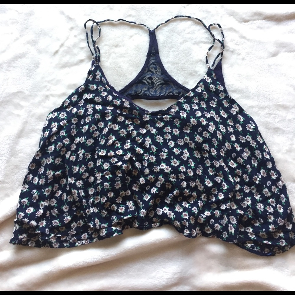 Lucca Couture Navy Floral Cropped Tank