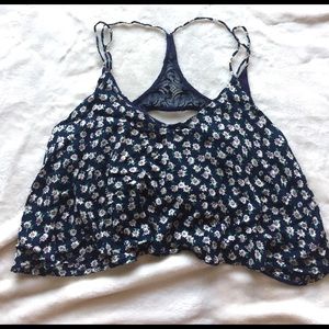 Lucca Couture Navy Floral Cropped Tank