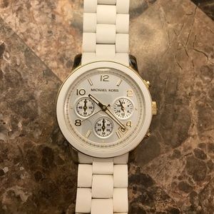 Michael Kors Gold Tone and White Rubber Watch