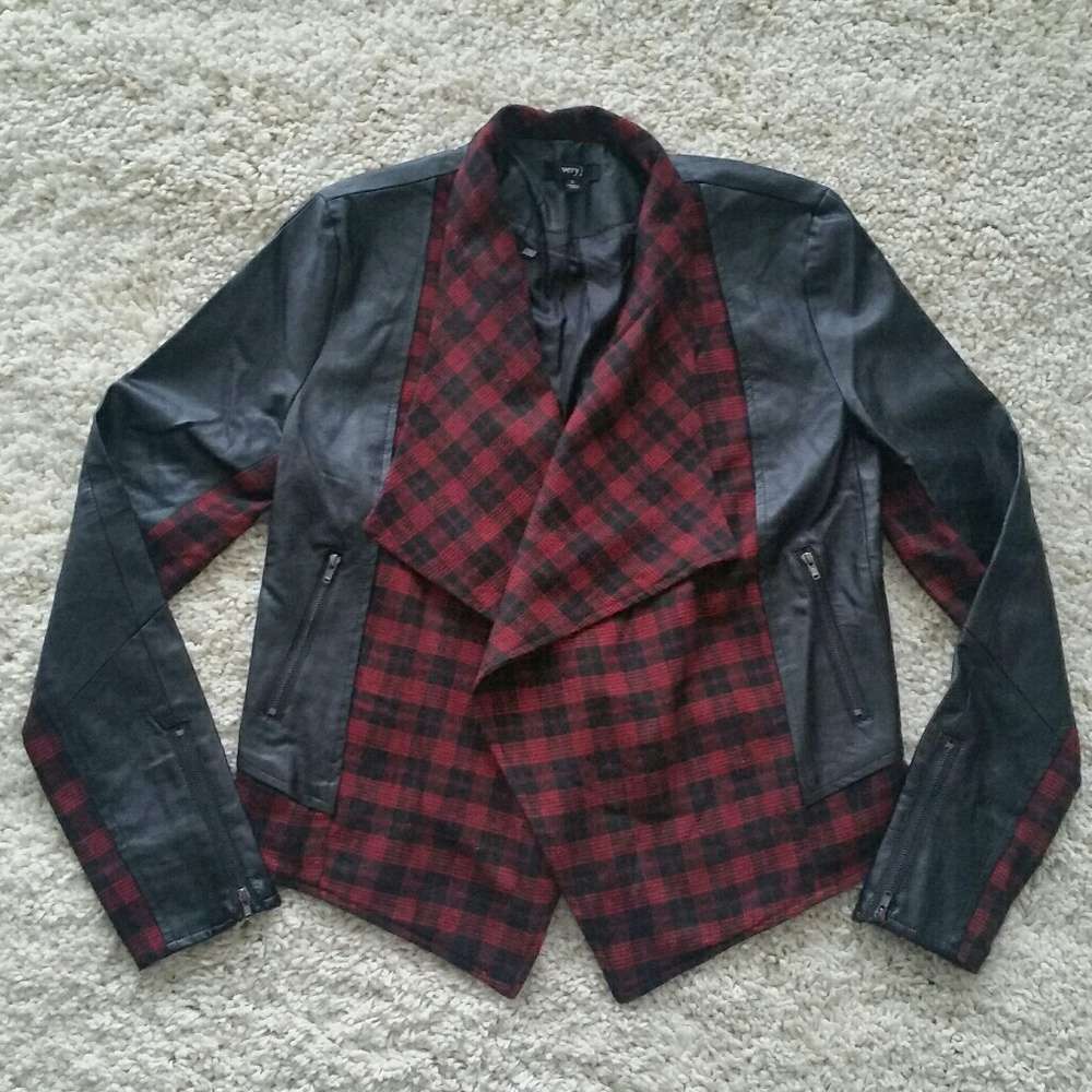 Very J - Plaid Mix Pleather Jacket