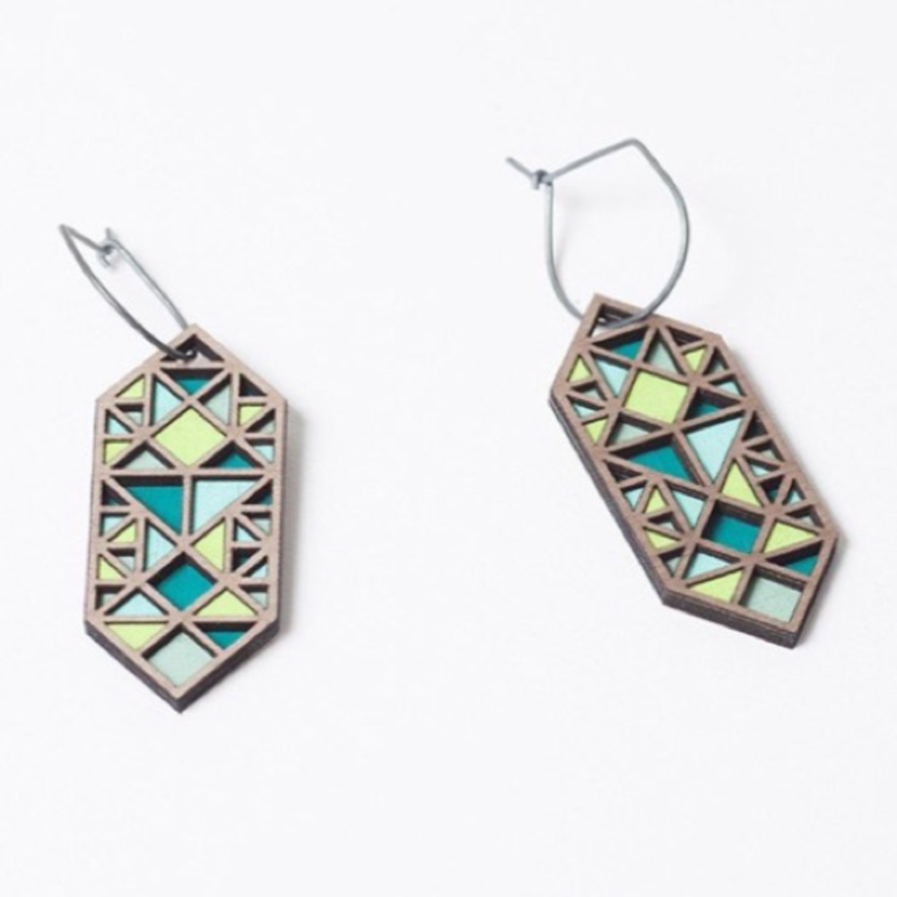 BLUE Molly M. Designs Exhex Wooden Drop Earrings