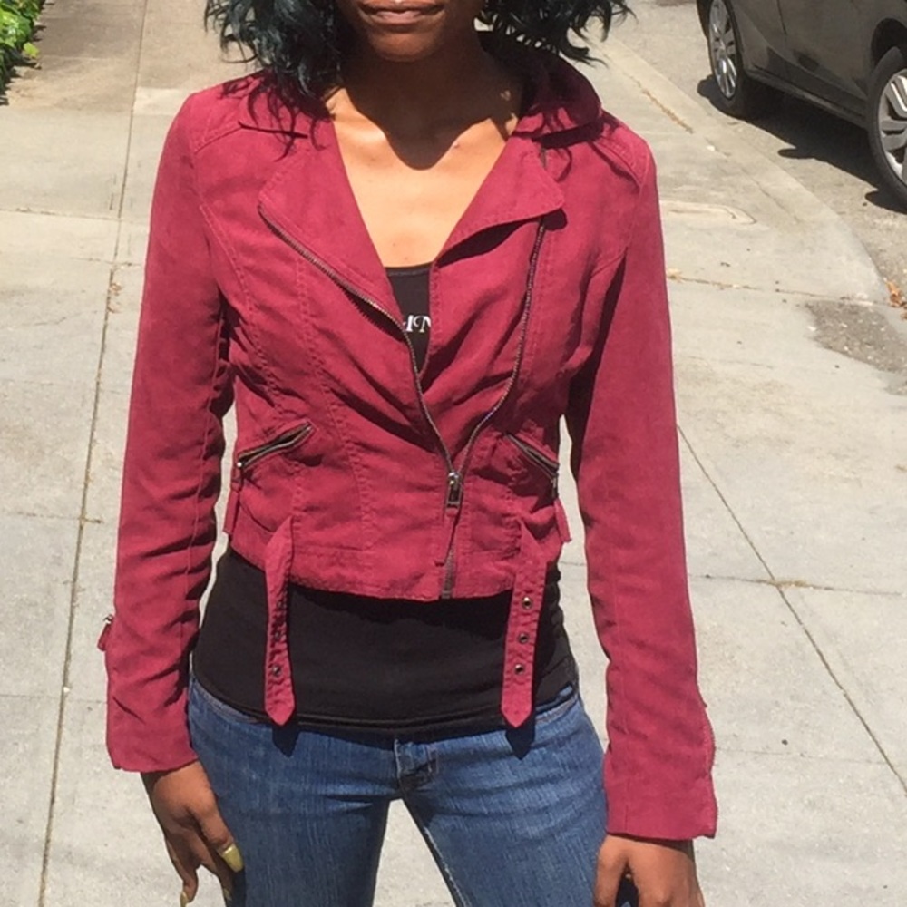 Divided by H&M burgundy suede jacket with zippers