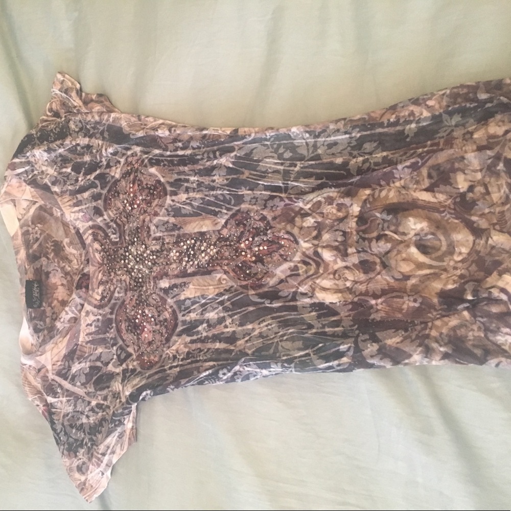 Daytrip Sheer Crystal Short Sleeve Top