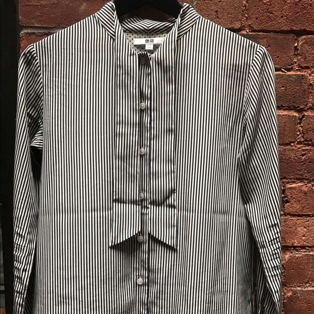 Blue and white striped blouse