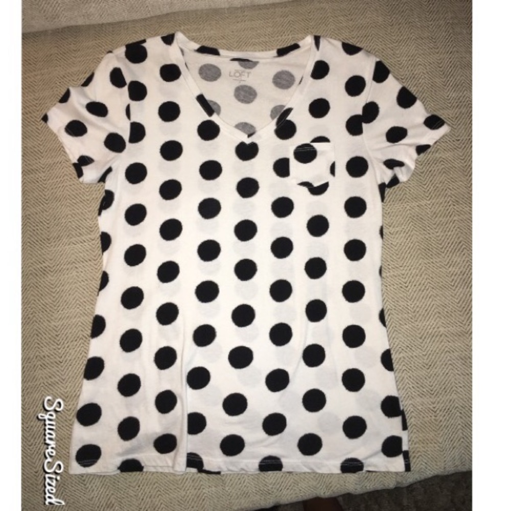 Loft Black and White Polka Dot VNeck tee