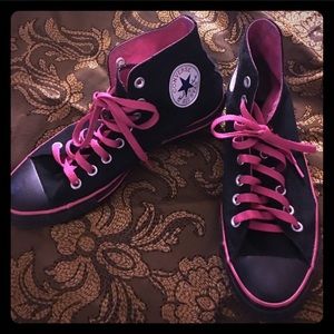 Black and Pink High Top Converse Chuck Taylors
