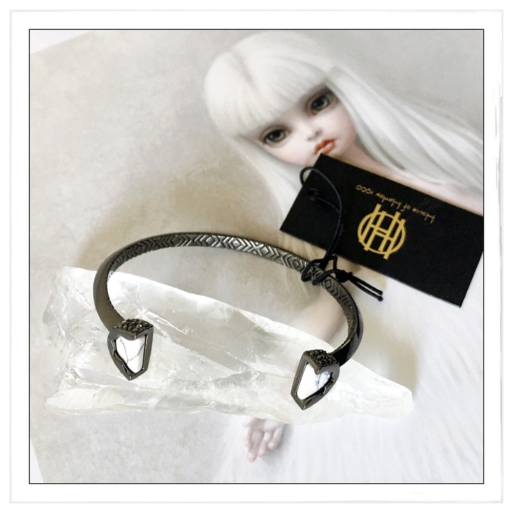 House Of Harlow Gunmetal Howlite Cuff Bracelet