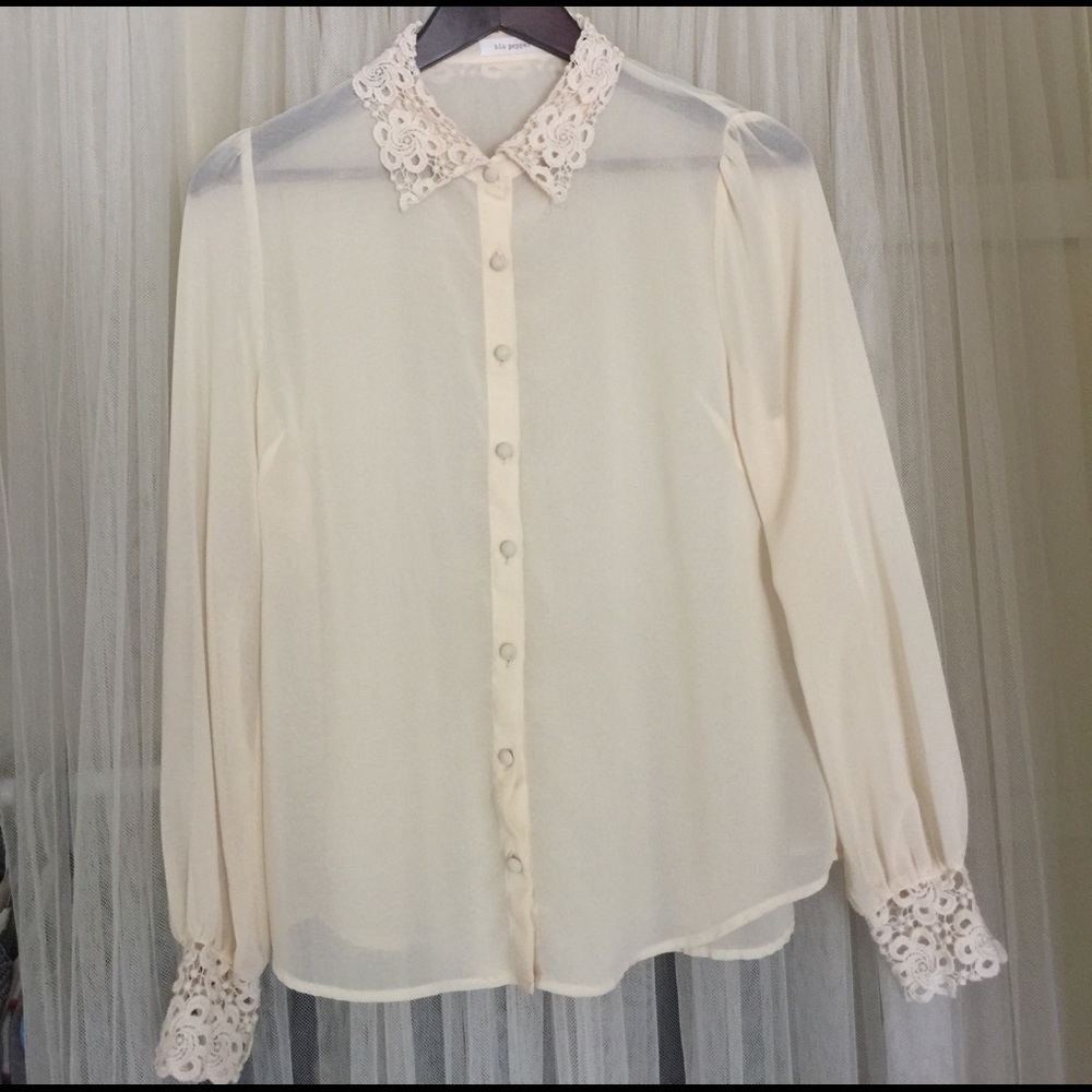 Sheer Button-Up Blouse with Knit Details