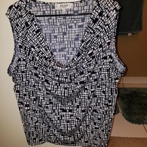 Navy and white geometric print sleeveless top
