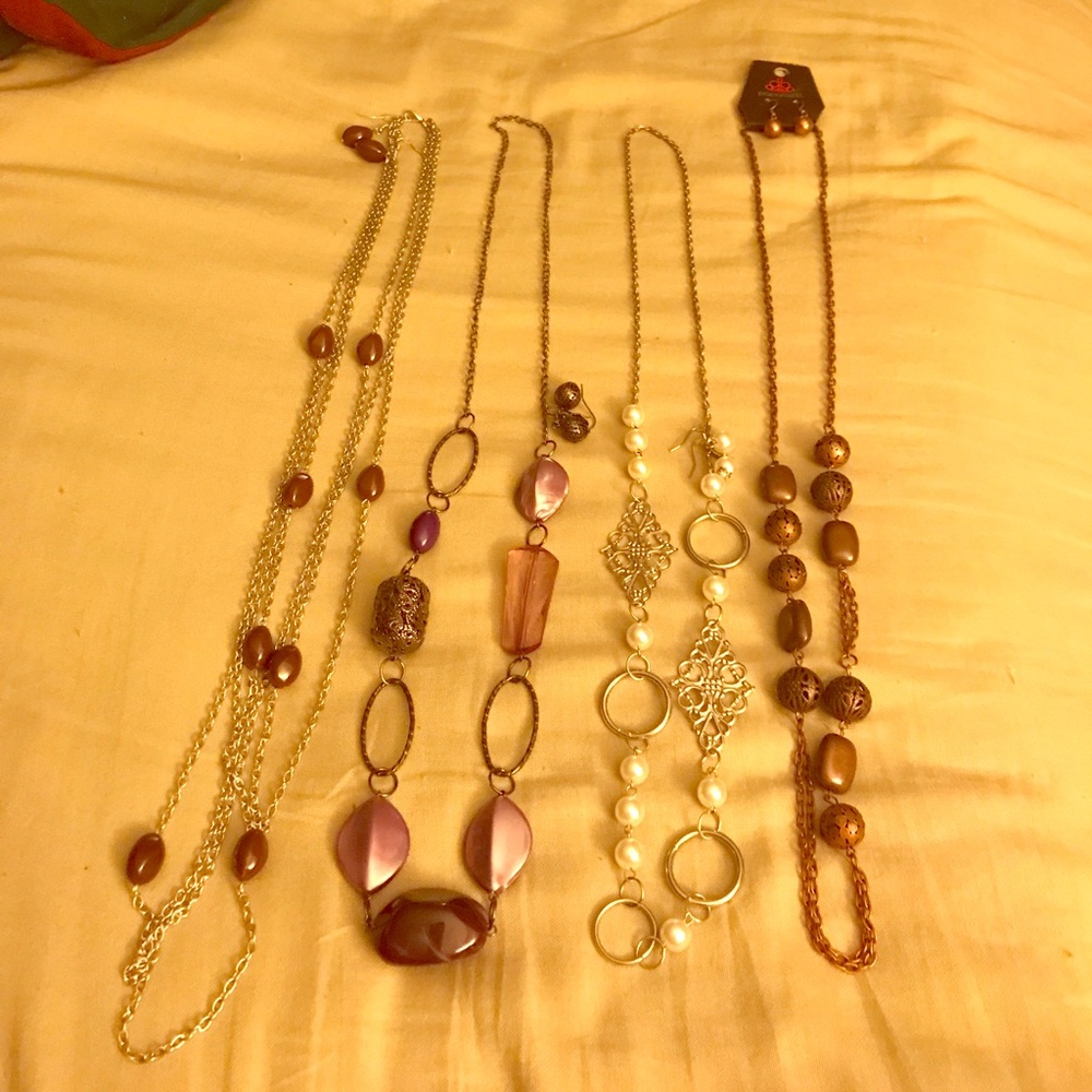 Four Paparazzi necklaces w/ matching earrings