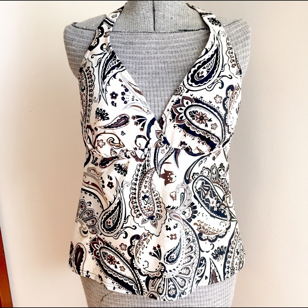 Lands End White Paisley Print Tankini Top Halter