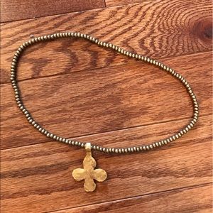 Altar'd State gold hammered cross beaded necklace