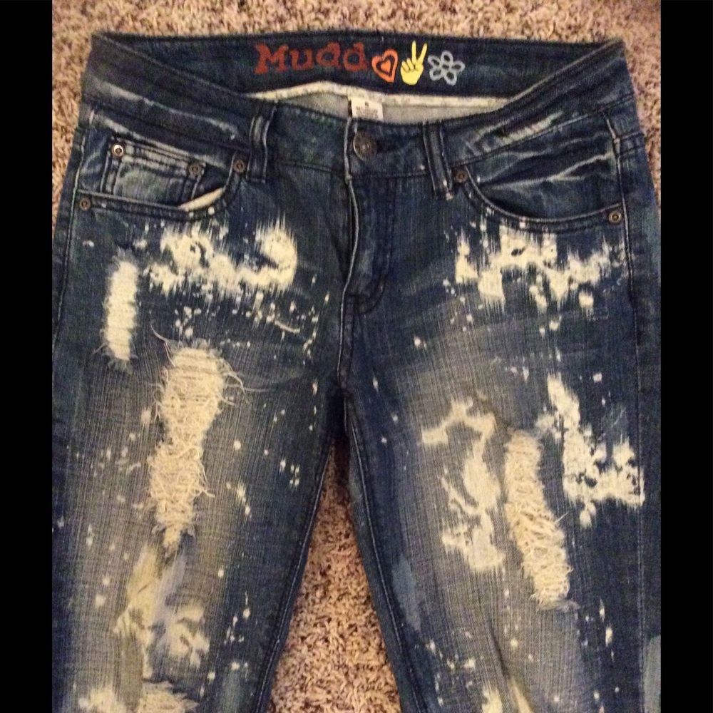 MUDD Bleach Washed Destroyed Skinny Jeans