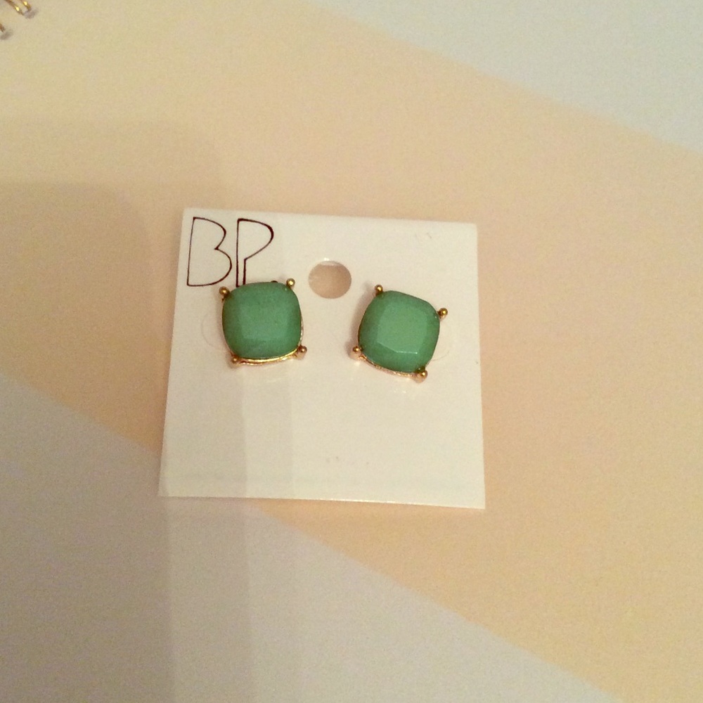 Green and Gold Square Stud Earrings