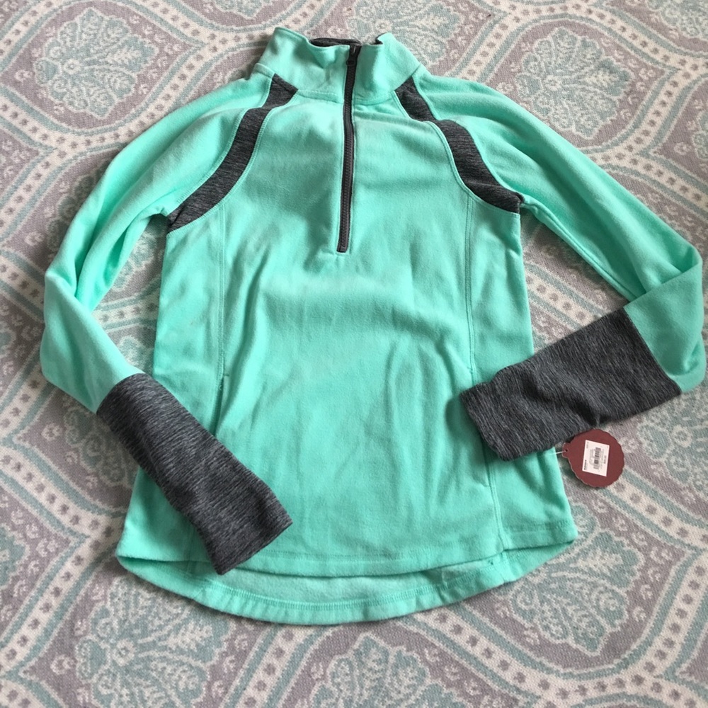 Teal fleece zip front sweatshirt
