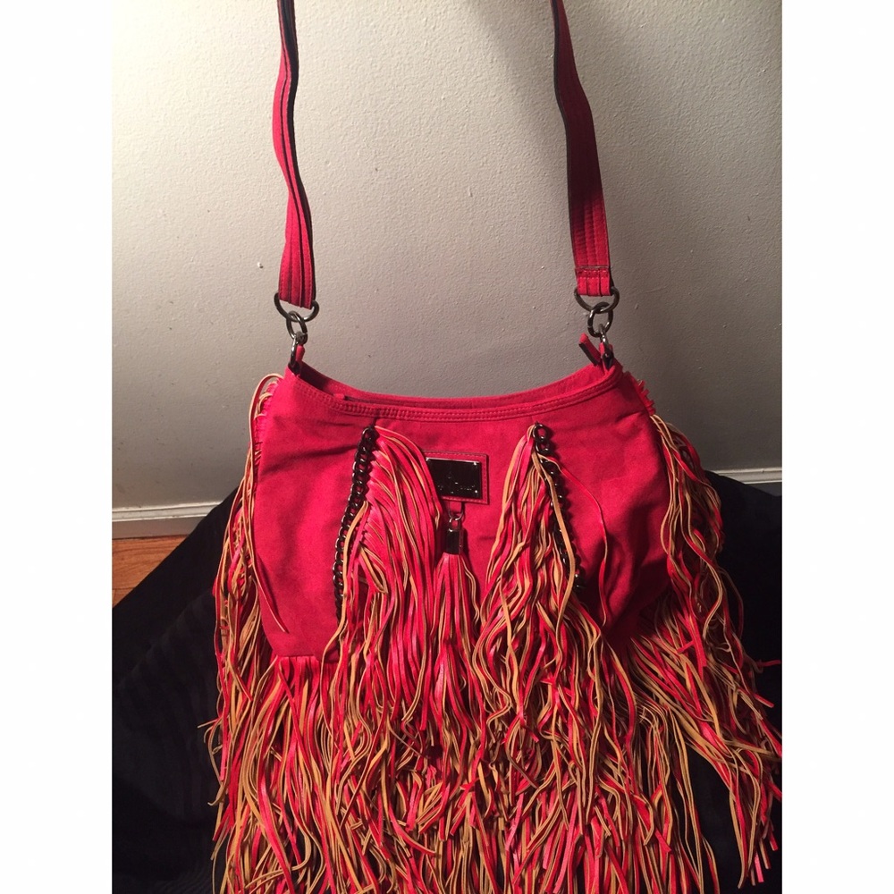 Baby Phat Red Faux Suede Fringe Handbag