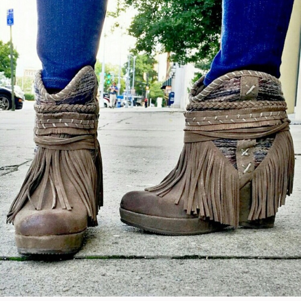 Fringed boho booties