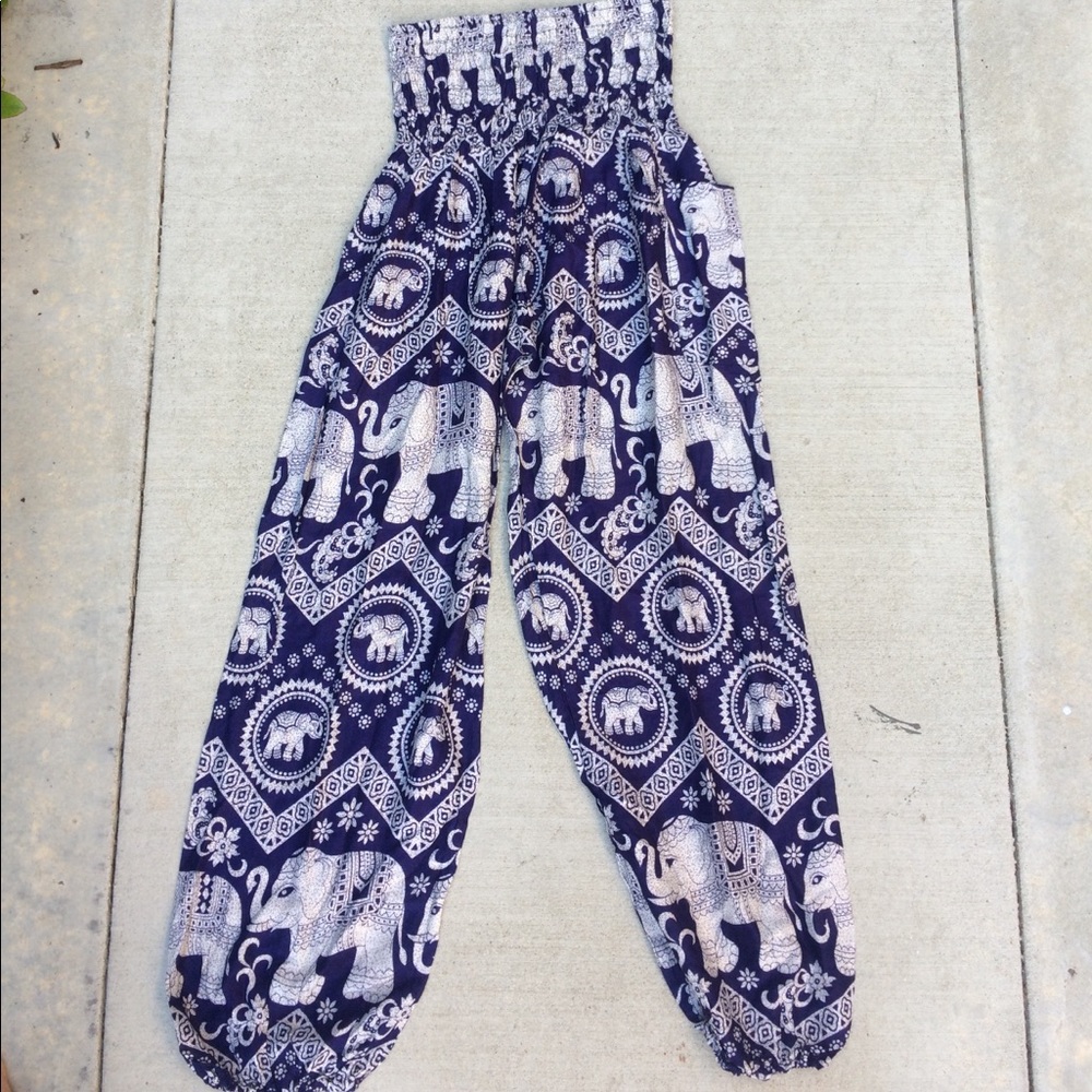 Blue elephant funky stretchy pants