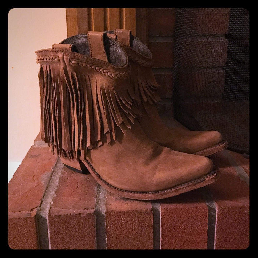Size 7 custom leather fringe boots booties