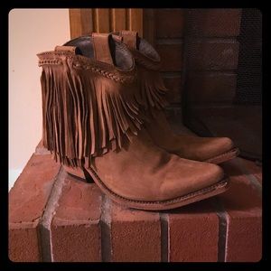 Size 7 custom leather fringe boots booties