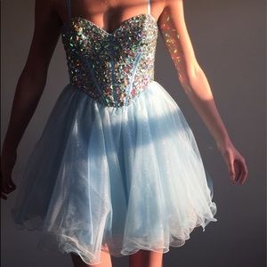 Light blue, sparkly, & beaded prom dress