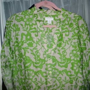Nwt 20w charter club green print linen blouse