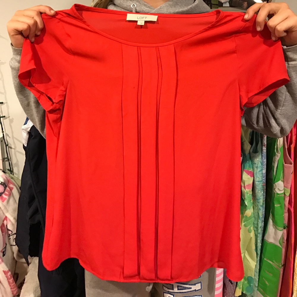 LOFT vibrant orange/ red short sleeve blouse
