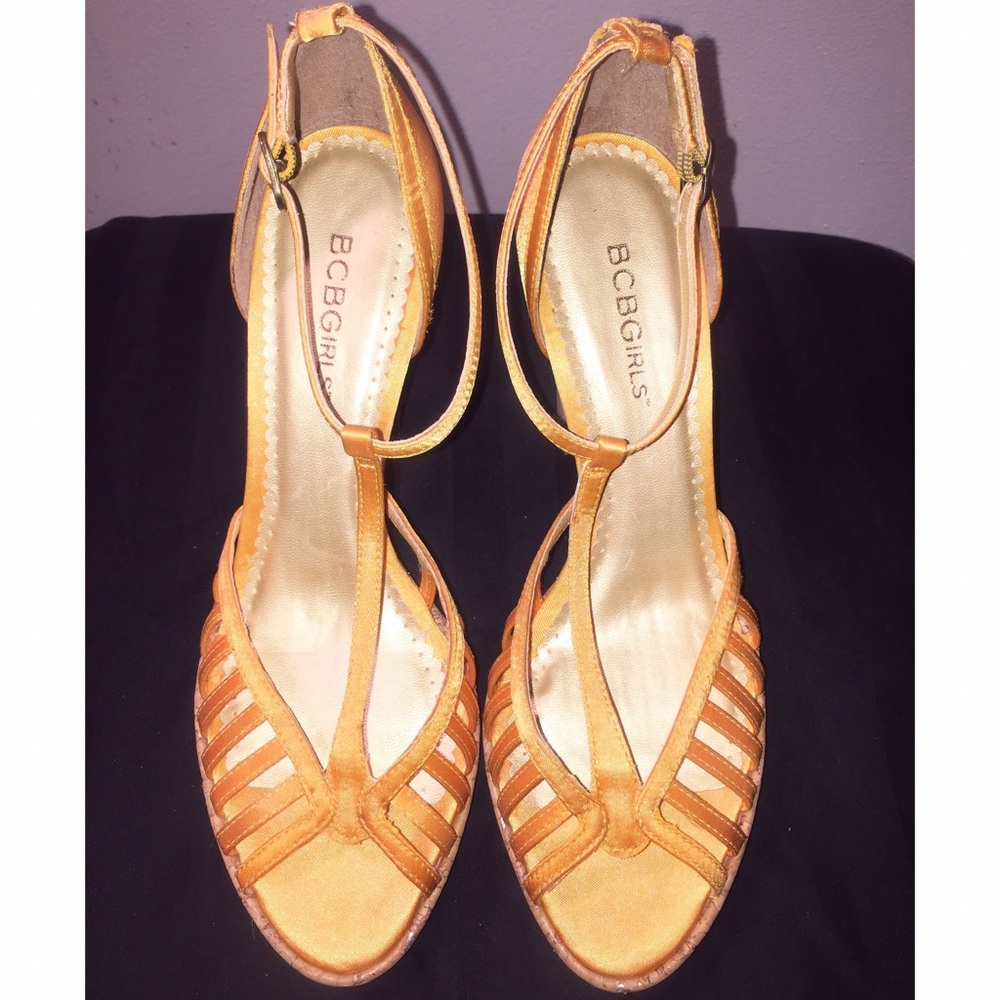 Tangerine Orange Satin Cork Heel Sandal