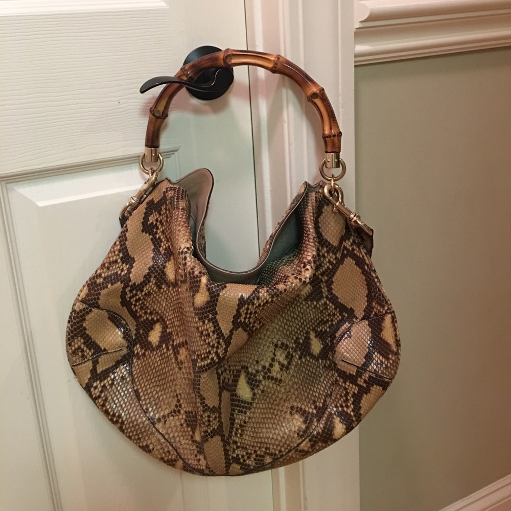 Gucci Snakeskin Handbag with Bamboo Handle