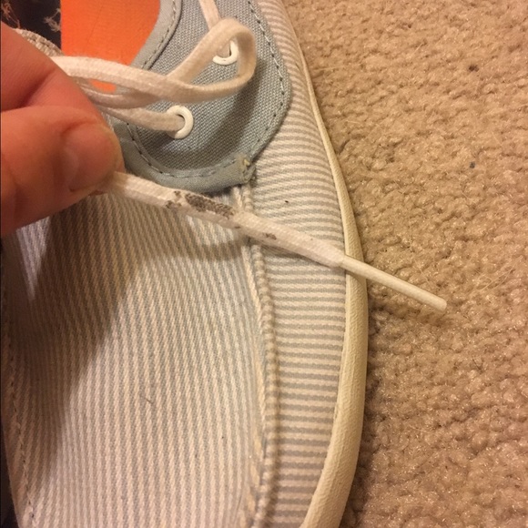 Vans blue and white striped slide on sneaks - Picture 2 of 3