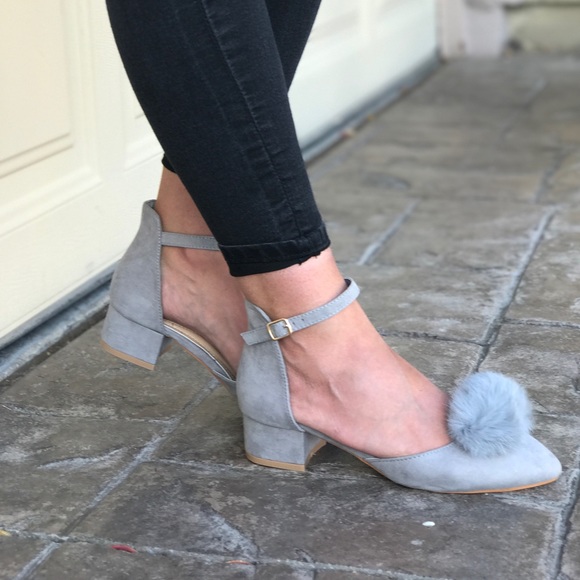 Pom Pom Puff Ball Block Chunky Heel - Picture 2 of 6