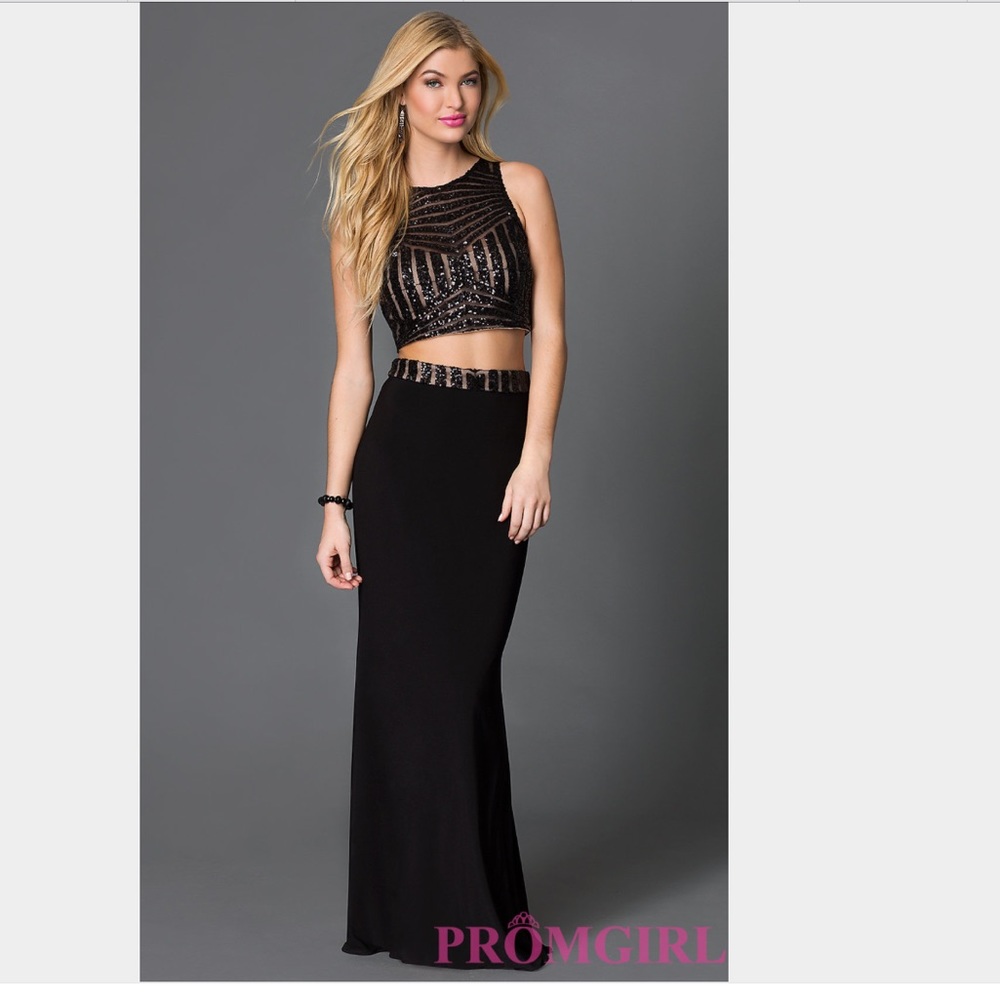Two Piece High Neck Sequin Prom Dress