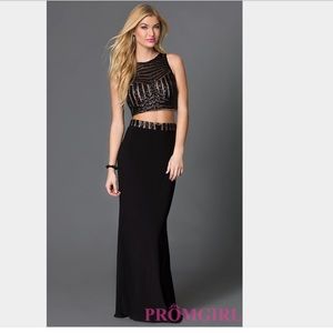 Two Piece High Neck Sequin Prom Dress