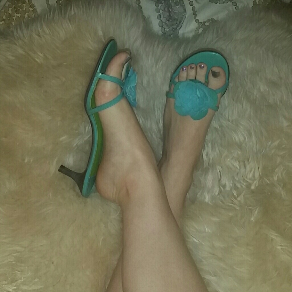 Ralph Lauren turquoise slip-on mule sandals