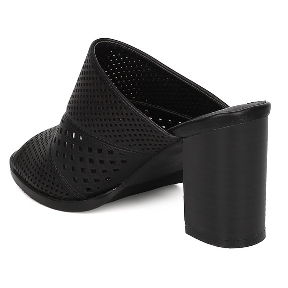Black Peep Toe Perforated Chunky Heel Mule - Picture 5 of 5