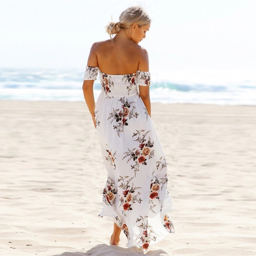 White Floral Off Shoulder Maxi Dress - Picture 2 of 5