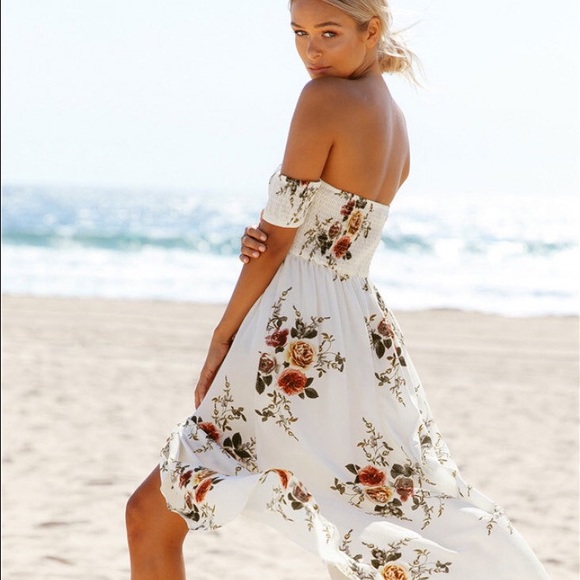 White Floral Off Shoulder Maxi Dress - Picture 4 of 5