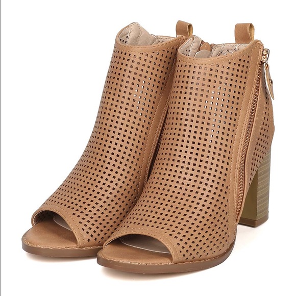 Peep Toe Perforated Chunky Heel Bootie - Picture 3 of 5