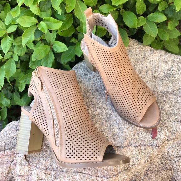 Peep Toe Perforated Chunky Heel Bootie - Picture 5 of 5