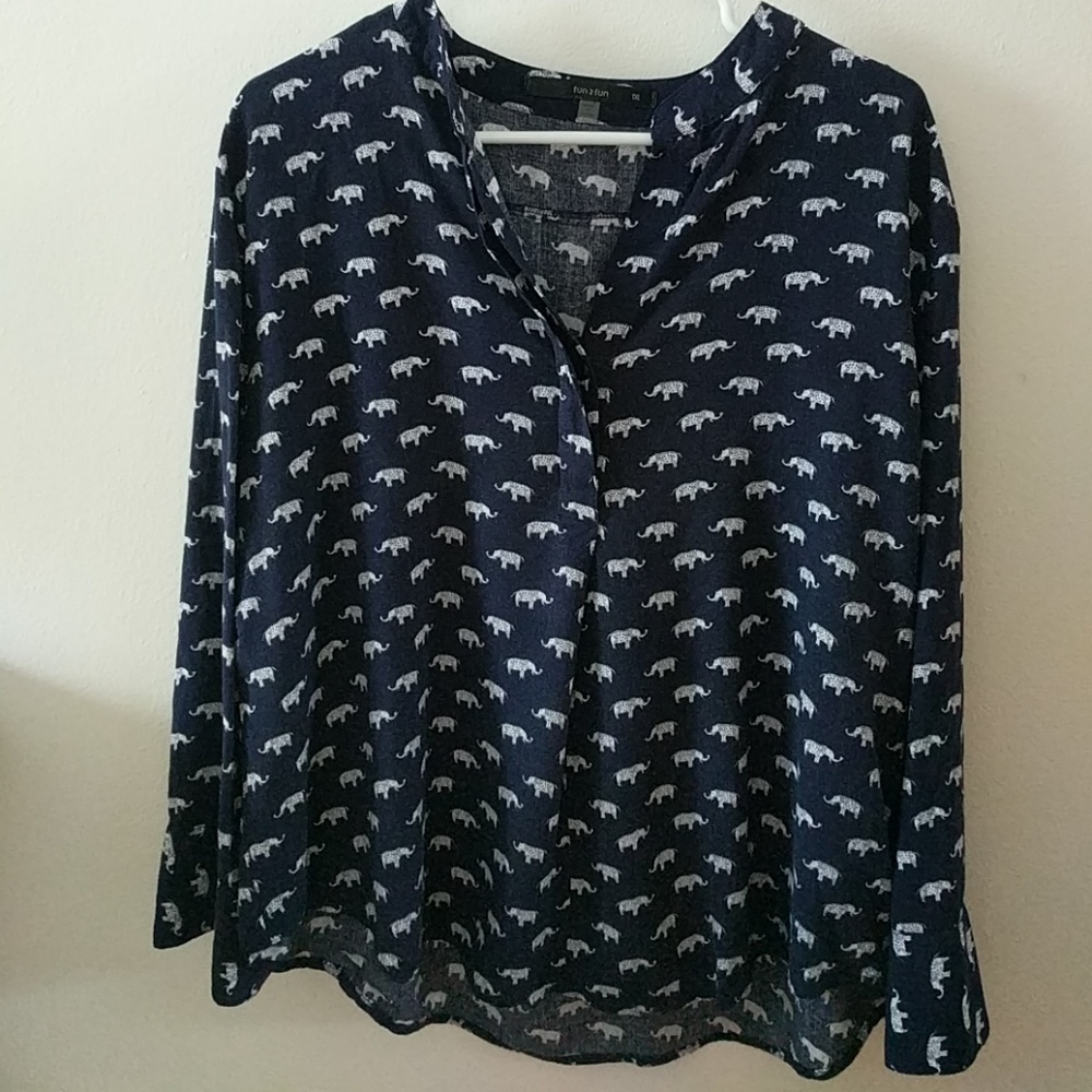 Elephant Print Long Sleeve Blouse  - fun2fun