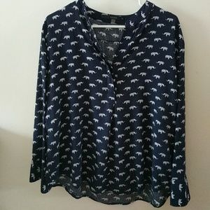 Elephant Print Long Sleeve Blouse  - fun2fun