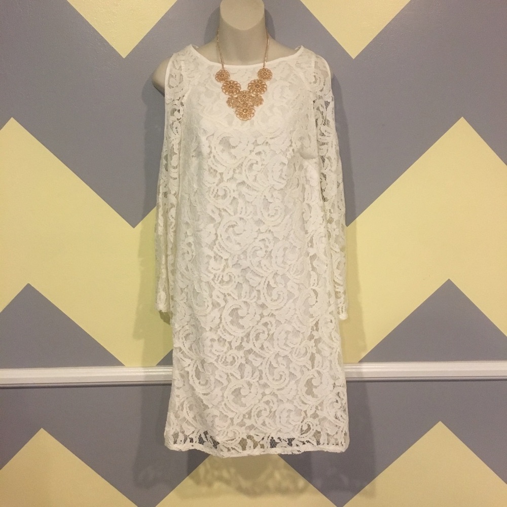 Lace Cold Shoulder Shift Dress - Adrianna Papell