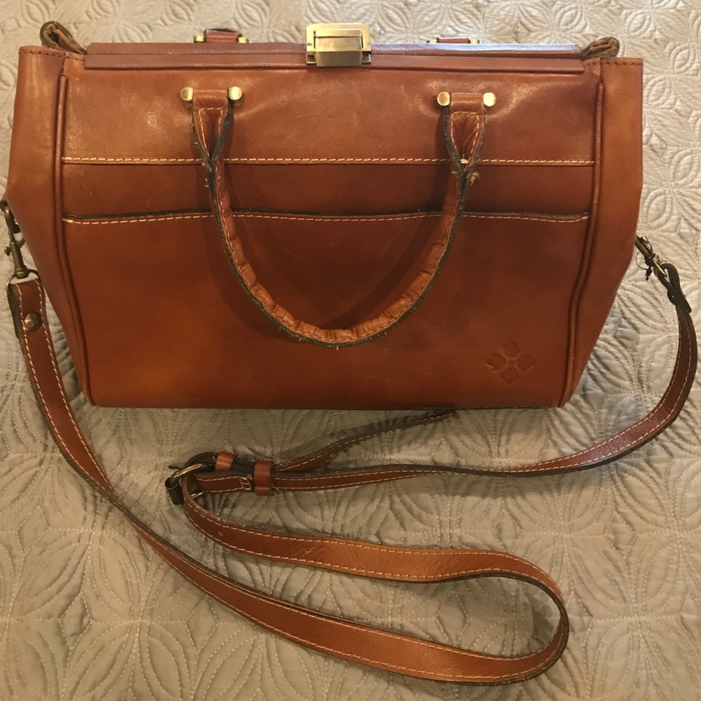 Tan leather Patricia Nash satchel handbag