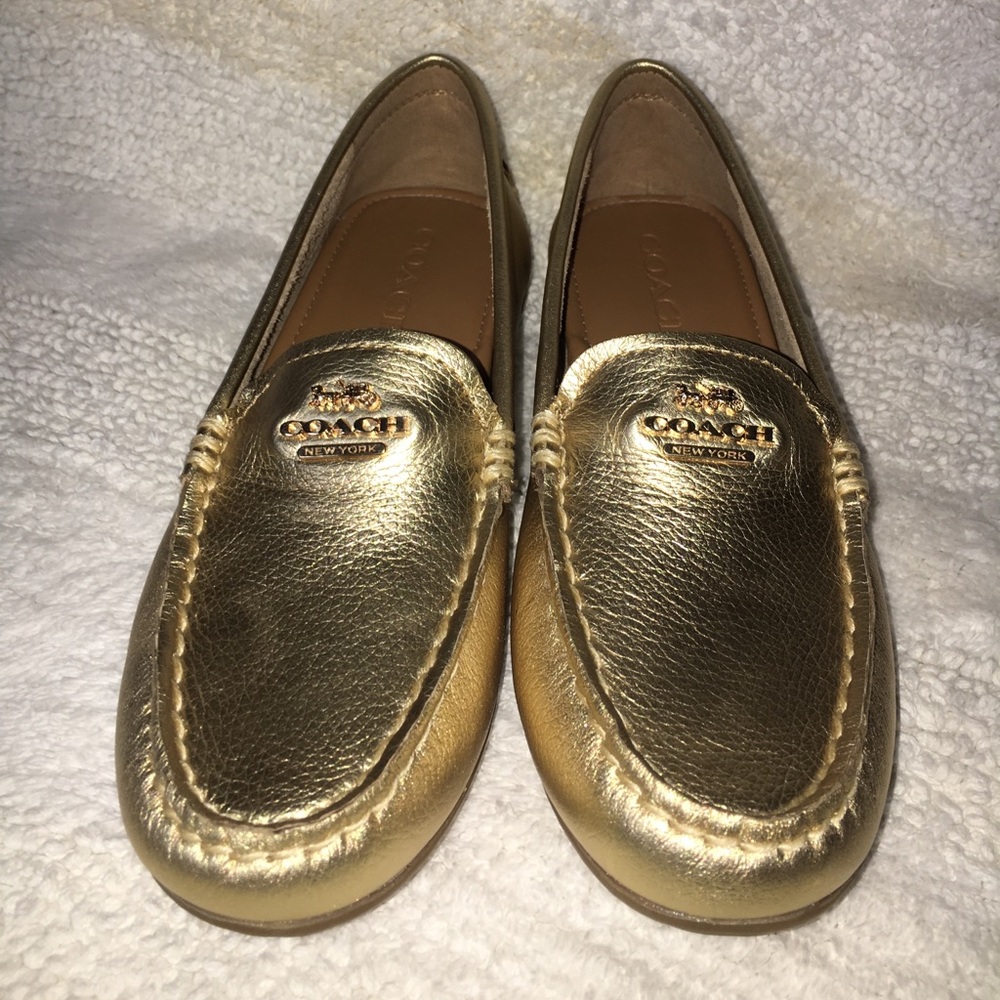 Coach NEW leather Amber pebbled gold loafers 6 - Picture 2 of 8